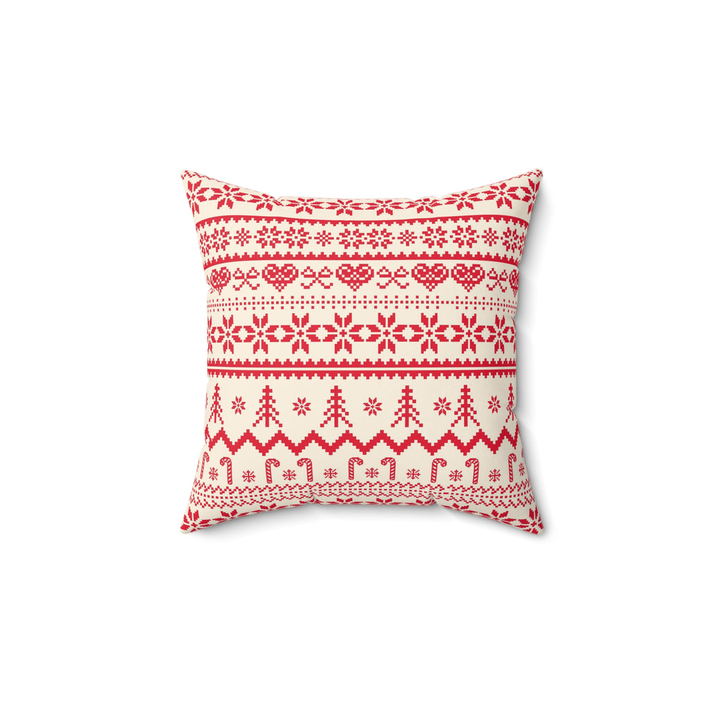Festive Holiday Throw Pillow - Cozy Red and Cream Nordic Design