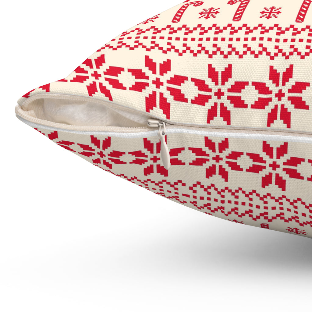 Festive Holiday Throw Pillow - Cozy Red and Cream Nordic Design