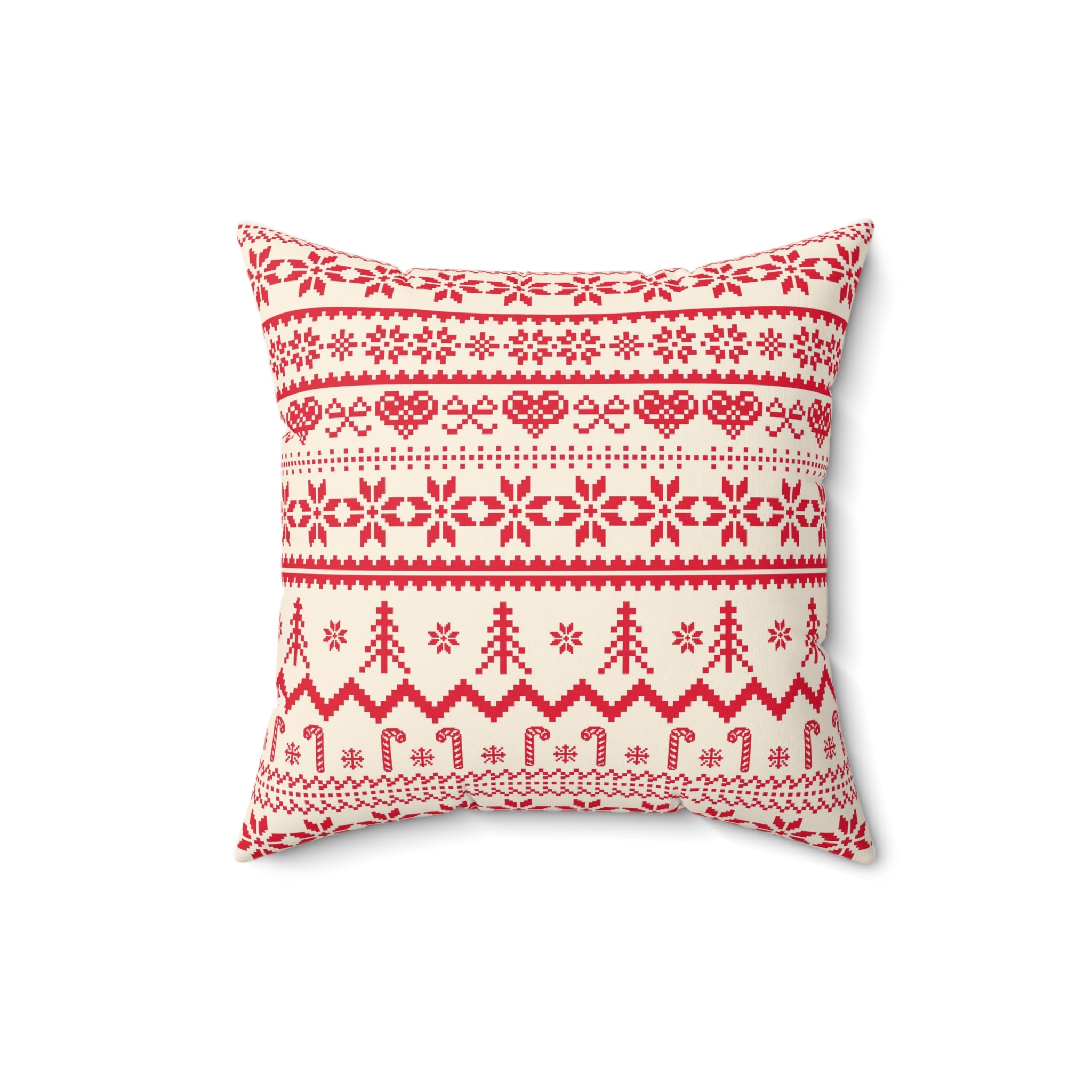 Festive Holiday Throw Pillow - Cozy Red and Cream Nordic Design