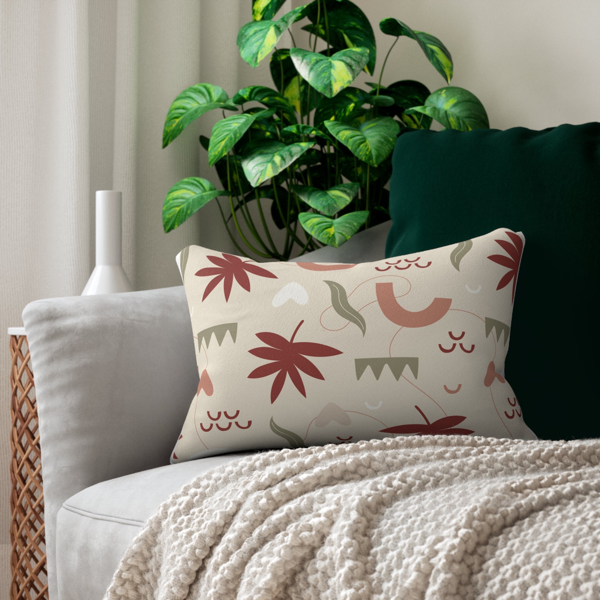 Boho Leaf Lumbar Pillow - Cozy Decorative Cushion for Home