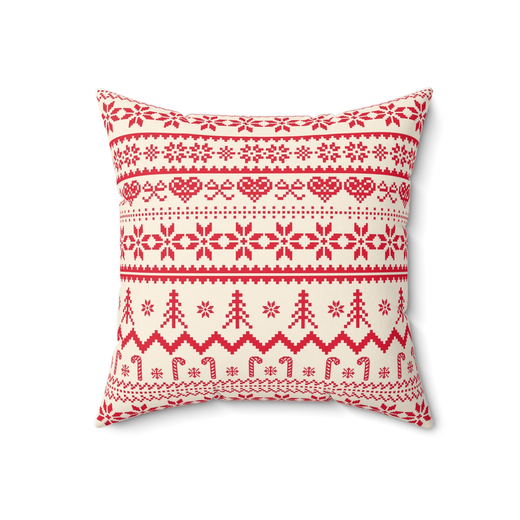 Festive Holiday Throw Pillow - Cozy Red and Cream Nordic Design